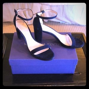 Stuart Weitzman Nearly Nude blue suede high heel